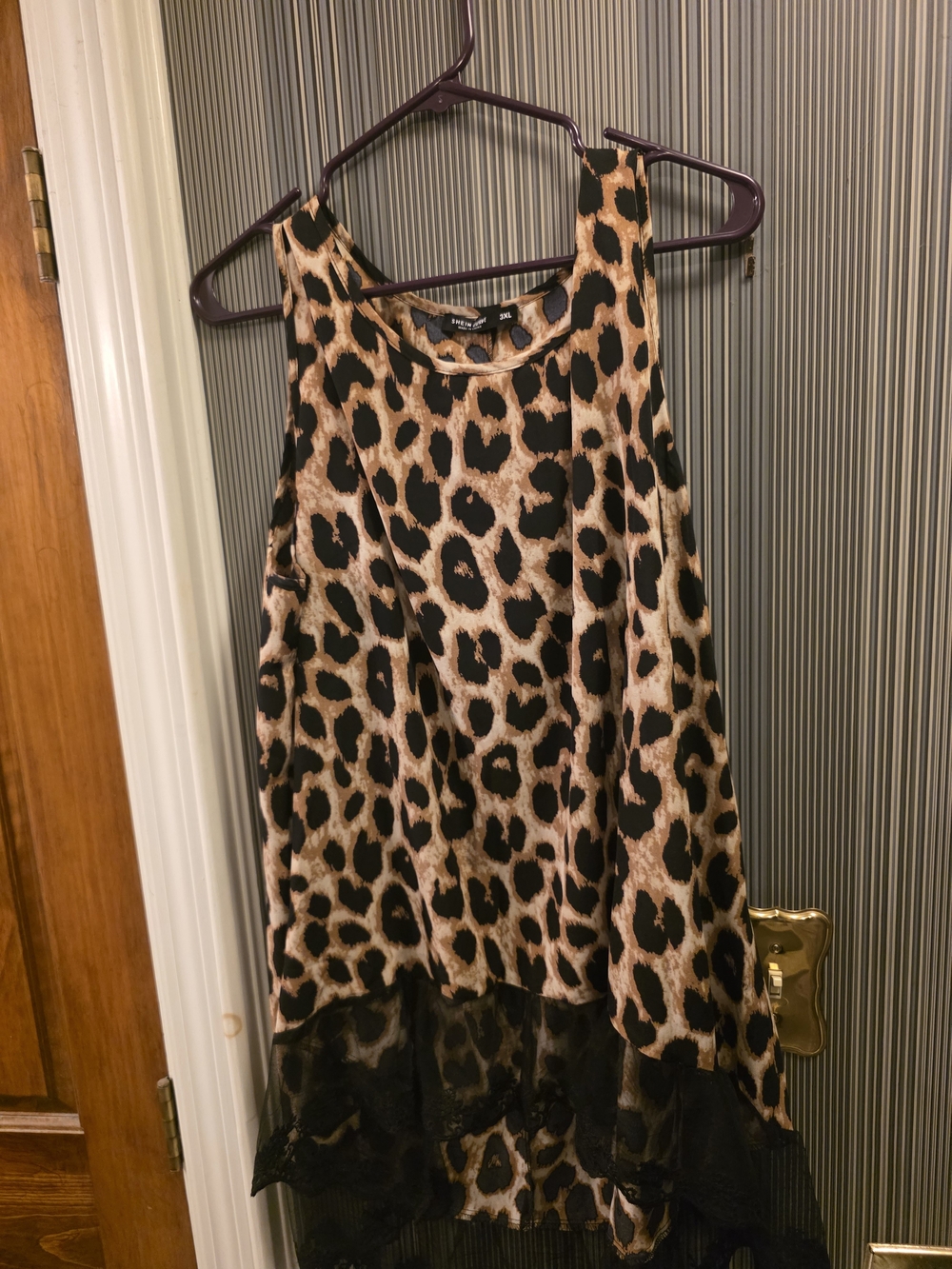SHEIN Leopard Print Sleeveless Tank with Lace Hem - Brown/Black